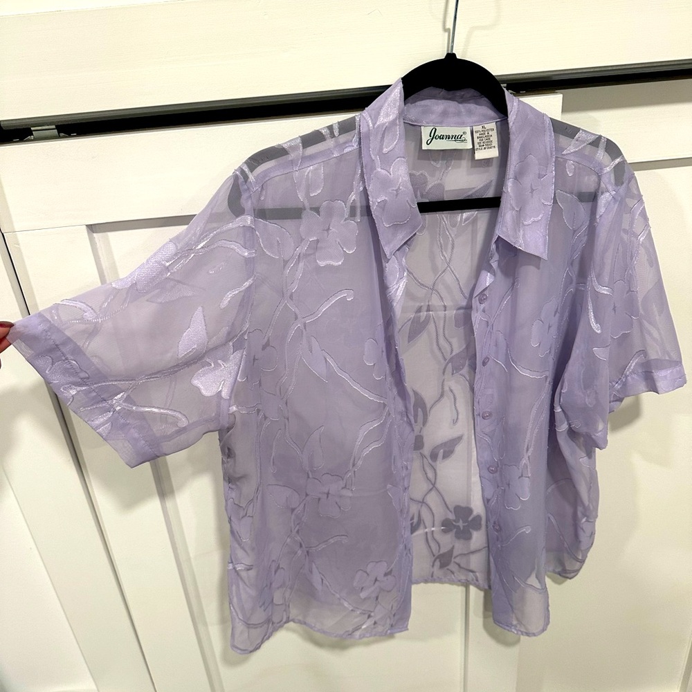 Vintage sheer purple floral button up top